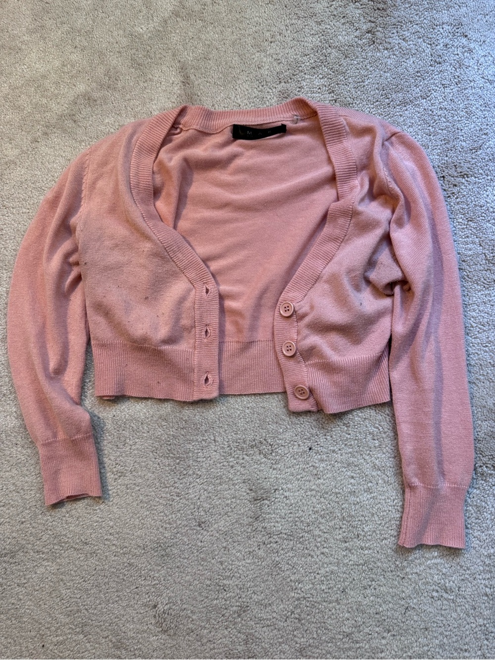 Cropped Pink Button-Front Cardigan Sweater